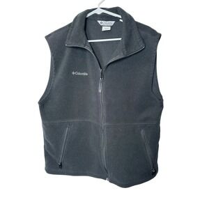 Columbia Fleece Vest Men's LARGE Full Zip BLACK Zip Pockets Logo Outdoors Layer